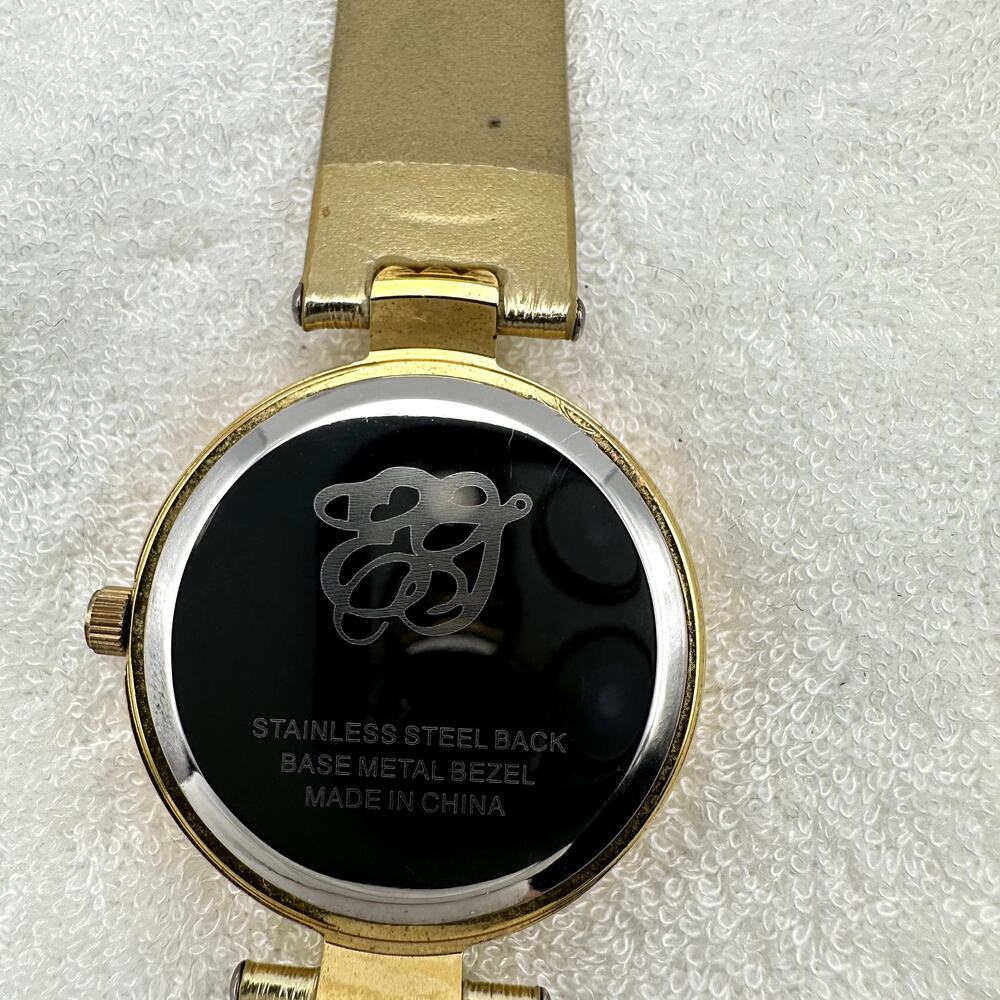 Elizabeth Taylor Gold Tone Rhinestone Bezel Women's Quartz Watch Metallic Strap - Picture 8 of 9